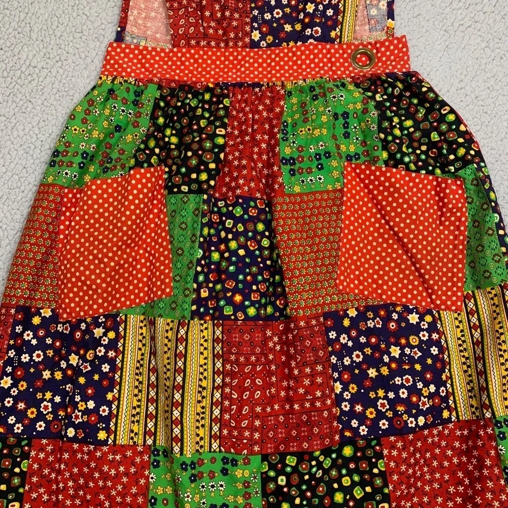 Vintage 70s‎ Kenton Collection Patchwork Pinafore Apron Dress 100% Cotton Japan